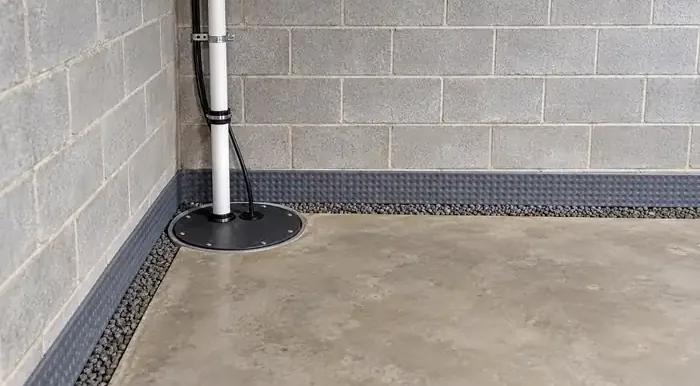 Newly installed sump pump system keeping the basement dry